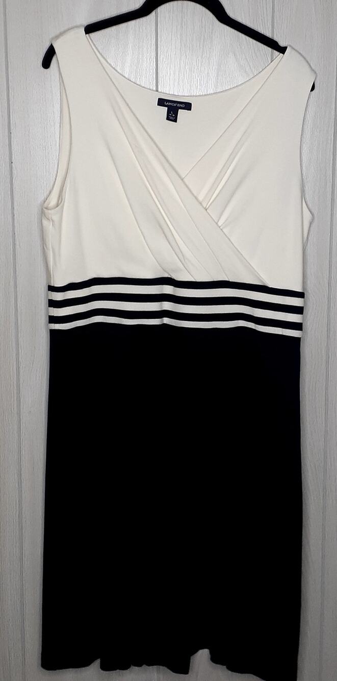 Lands' End Sleeveless Crossover  Black and White Dress Size Large